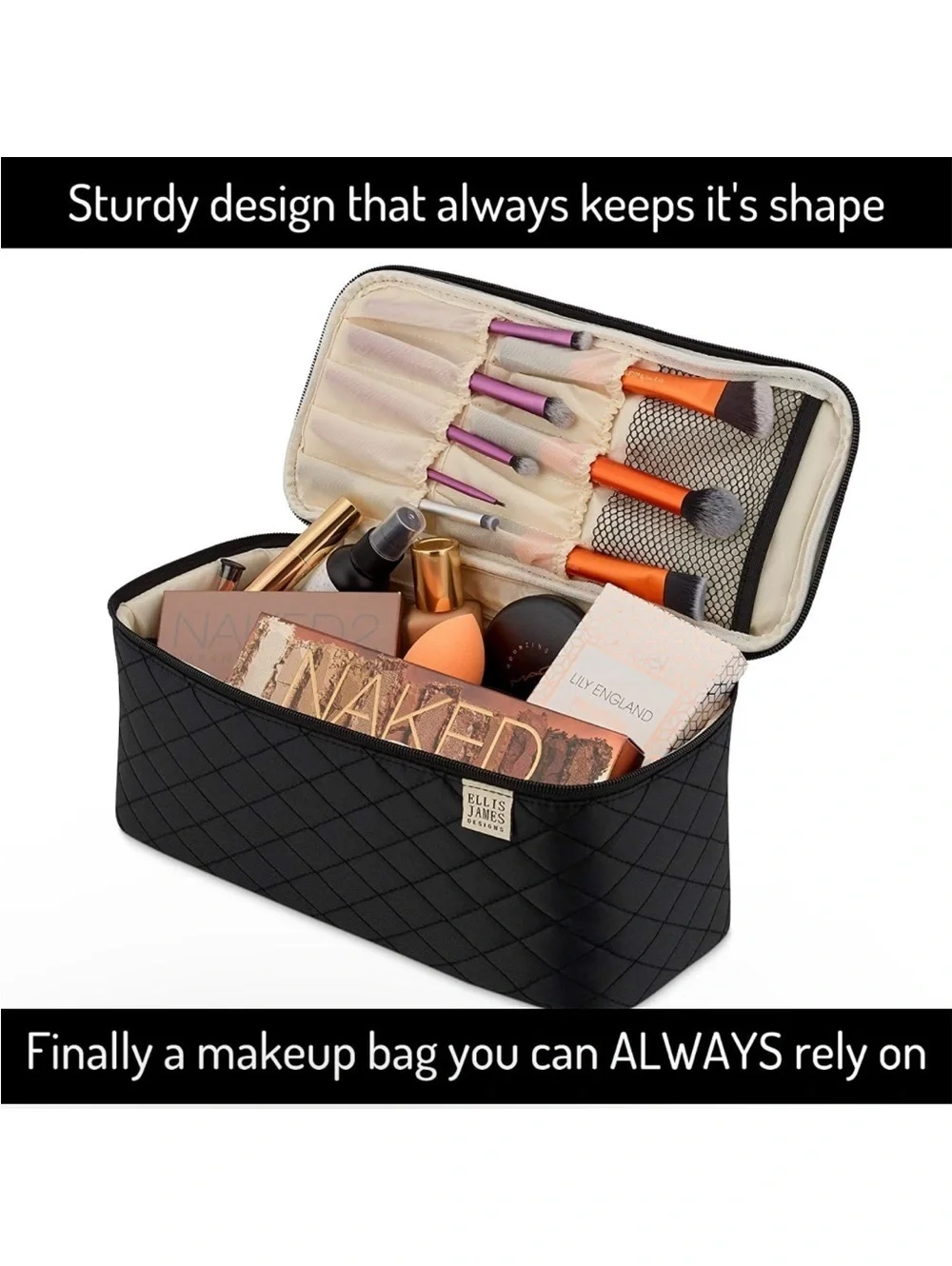 Ellis James Black and Cream Makeup Travel Bag